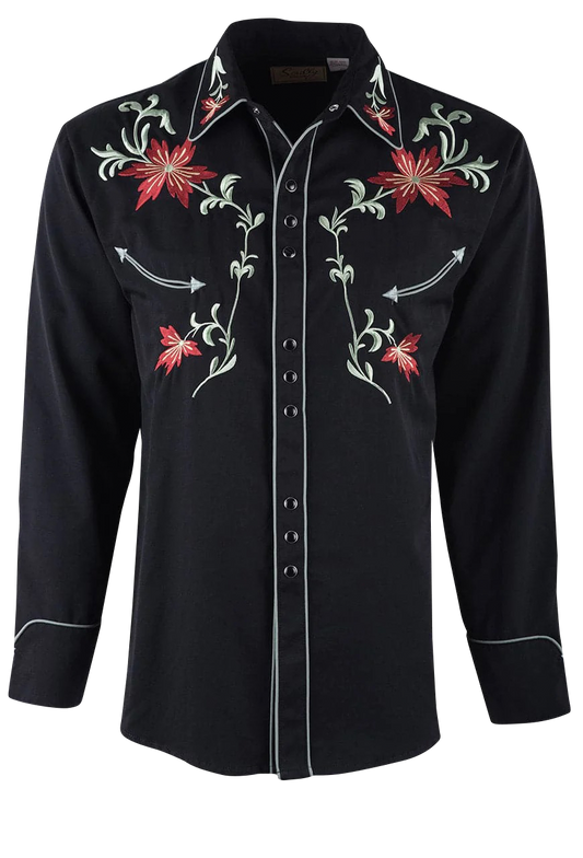 Scully Embroidered Roses and Horseshoes snap Front Western Shirt PL873 CRM  **