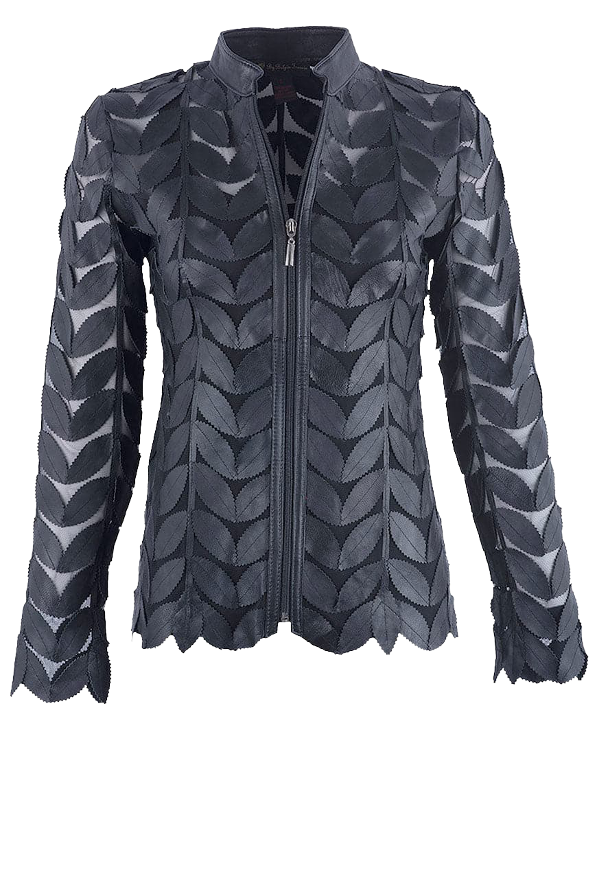 Plus Size Women's Leather Jacket Leaf Design 06