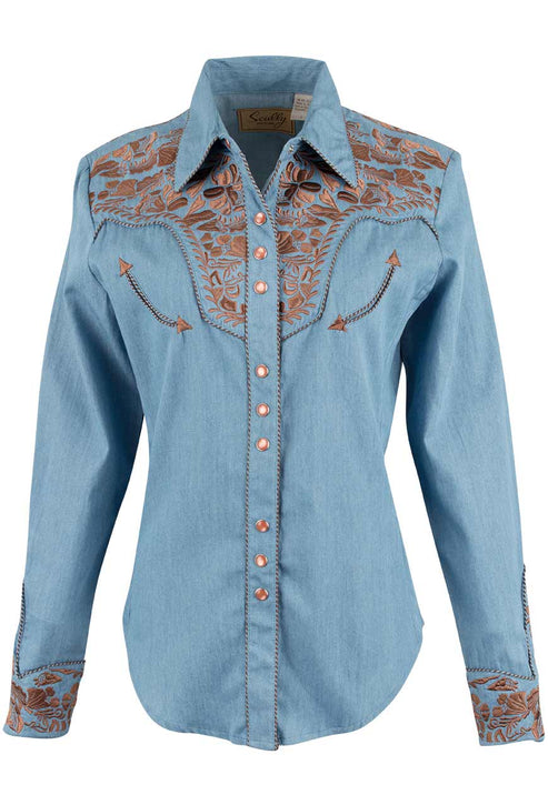 Scully Women's Gunfighter Blue Denim Western Snap Shirt