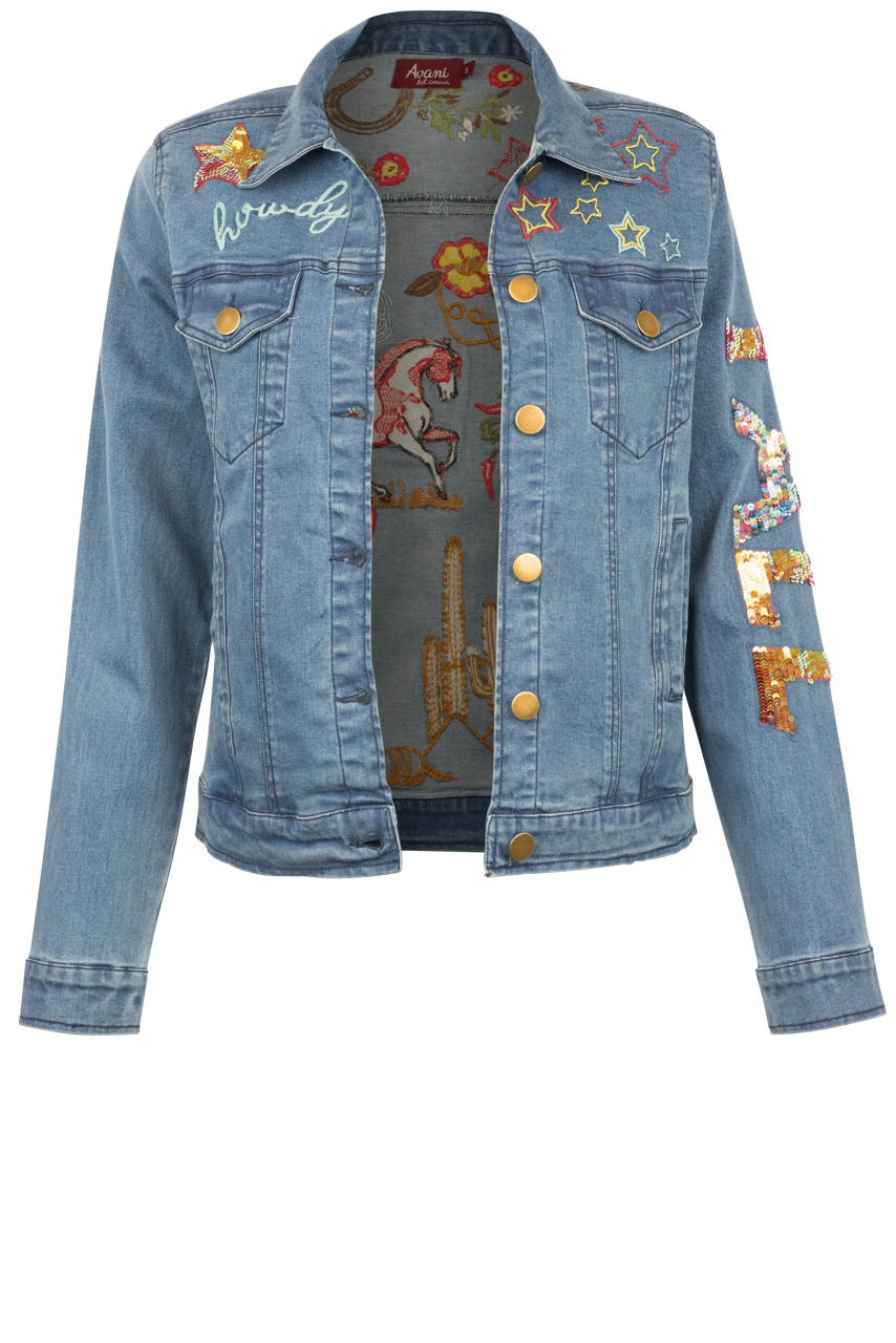 Avani Del Amour Embroidered Denim Trucker Jacket