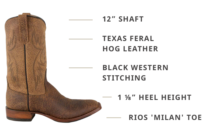 Rios of Mercedes Men's Texas Brown Feral Hog Cowboy Boots | Pinto Ranch