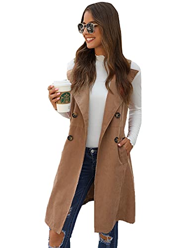 Women's Double Breasted Long Duster Vest – Spicy Peach Tees