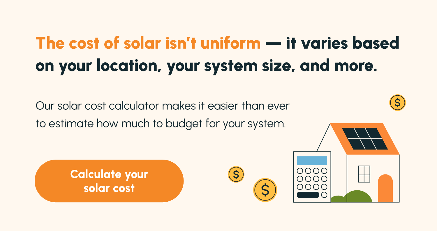 A button directing users to Solartap’s solar cost calculator to estimate how much to budget for a solar system