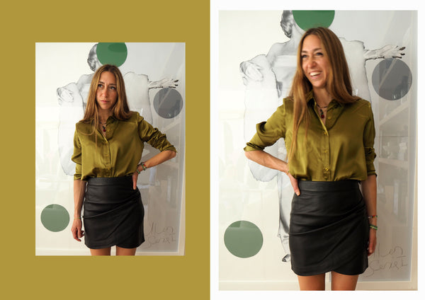 Nina Parker NOVO silk shirt and leather skirt