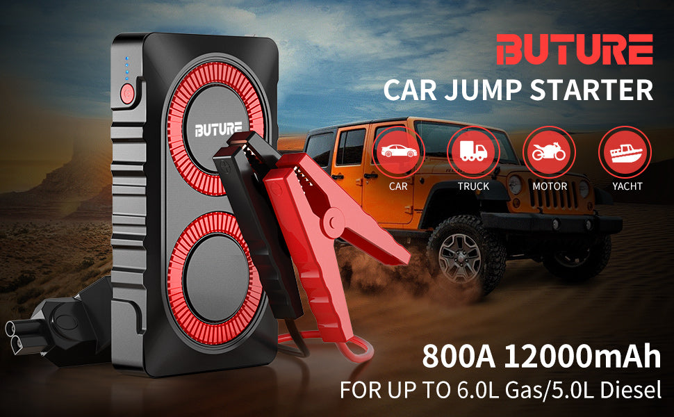 BUTURE Car Battery Jump Starter 1200A Jump Box 12800mAh Portable Car Jump  Starter Battery Pack (6.5L Gas/5.5L Diesel) Car Jumper Starter with  Extended