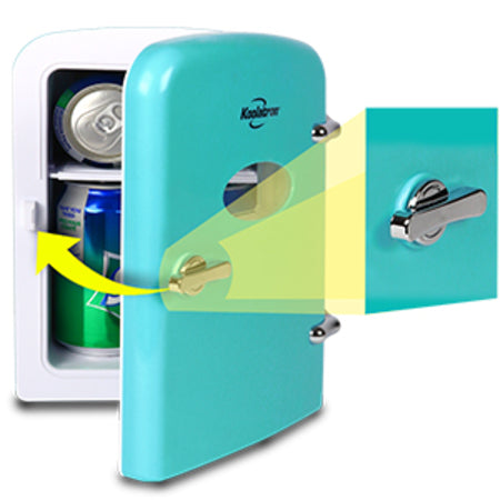 Koolatron 4L Retro Portable Mini Fridge w/ 12V DC and 110V AC Cords,Aqua