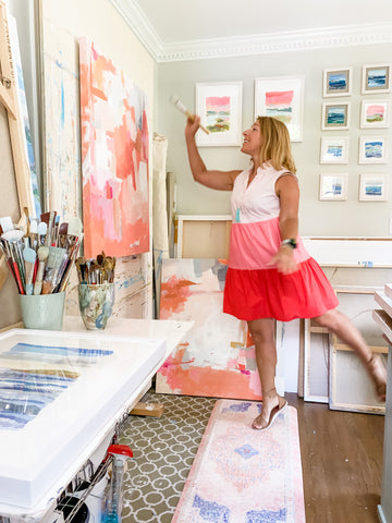 Karin Olah painting in her studio