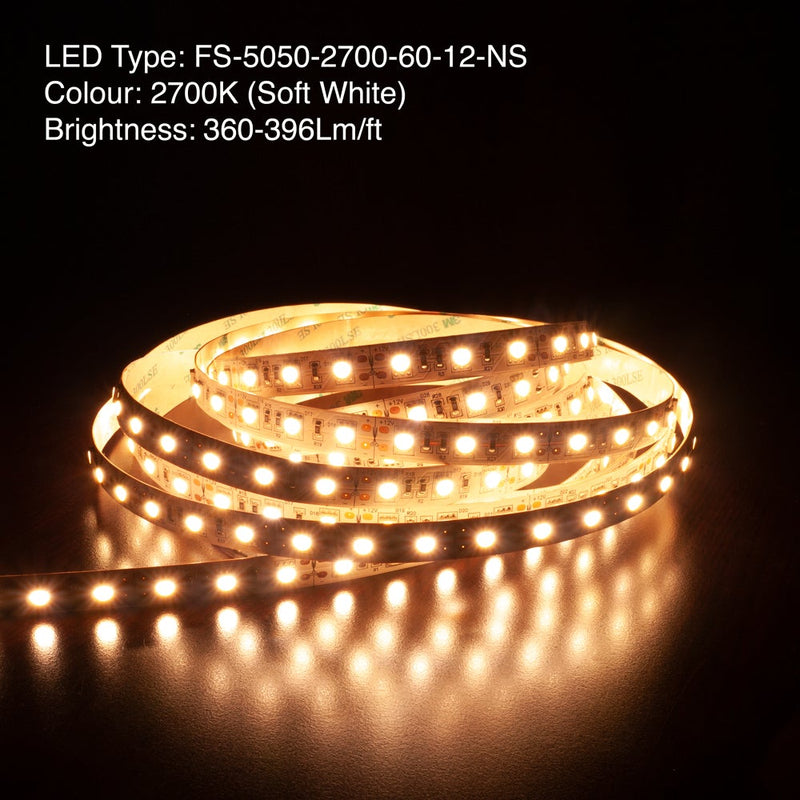5M(16.4ft) Indoor LED Strip FS-5050-2700-60-12-NS, 12V 4.5(w/ft) 2700K(Soft White)