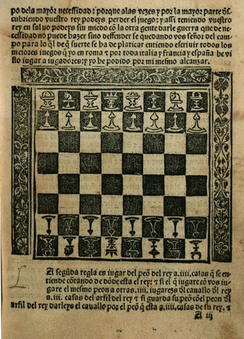 Repetición de Amores y Arte de Ajedrez con CL 150 Juegos de Partido, das im Jahre 1497 von Luis Ramírez de Lucena geschrieben