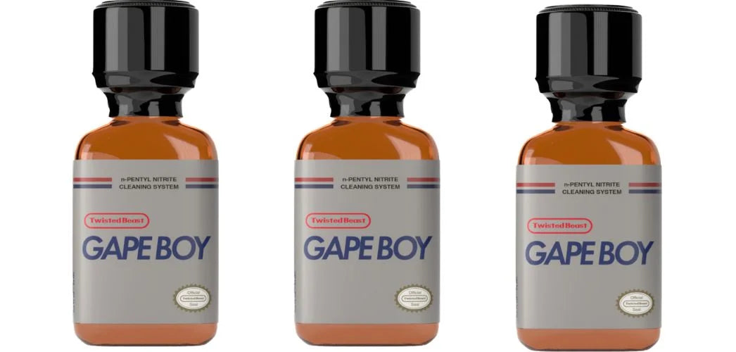 Three bottles of Gape Boy Poppers.