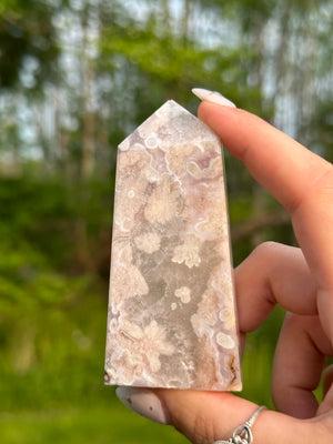 Flower Agate Tower - Onyx Moon Crystal Boutique