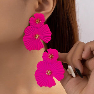 Bright Pink Double Flower Earring - AdDRESSingMe