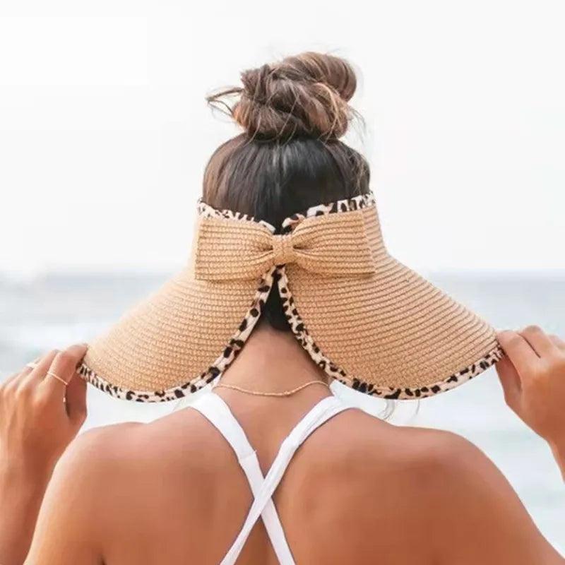 Foldable Leopard Trim Visor Hat
