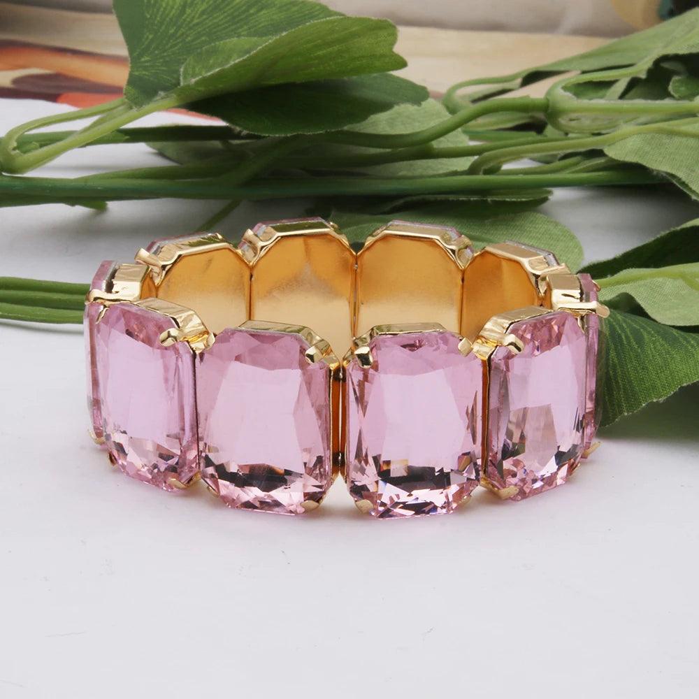 Geometric Rhinestone Bracelet Jewelry- Light Pink