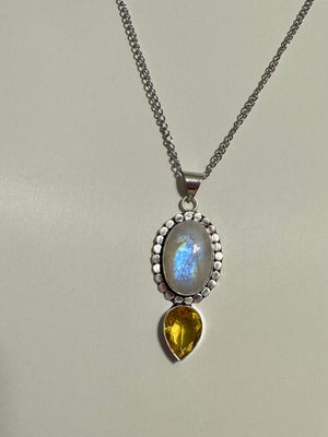 Moonstone Lemon Quartz Pendant - The Elemental Lotus
