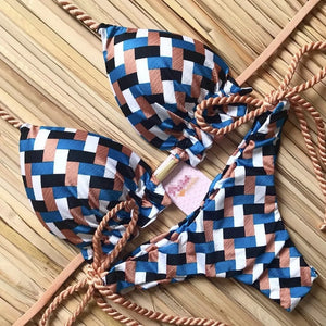 Sexy Print Knotted Rope Side Women's String Bikini Swimsuit - Miri Asé
