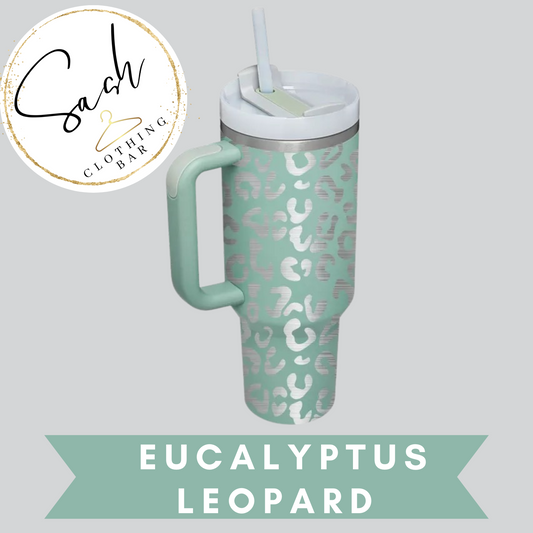 40oz Quencher Style Tumbler with handle Grey Leopard