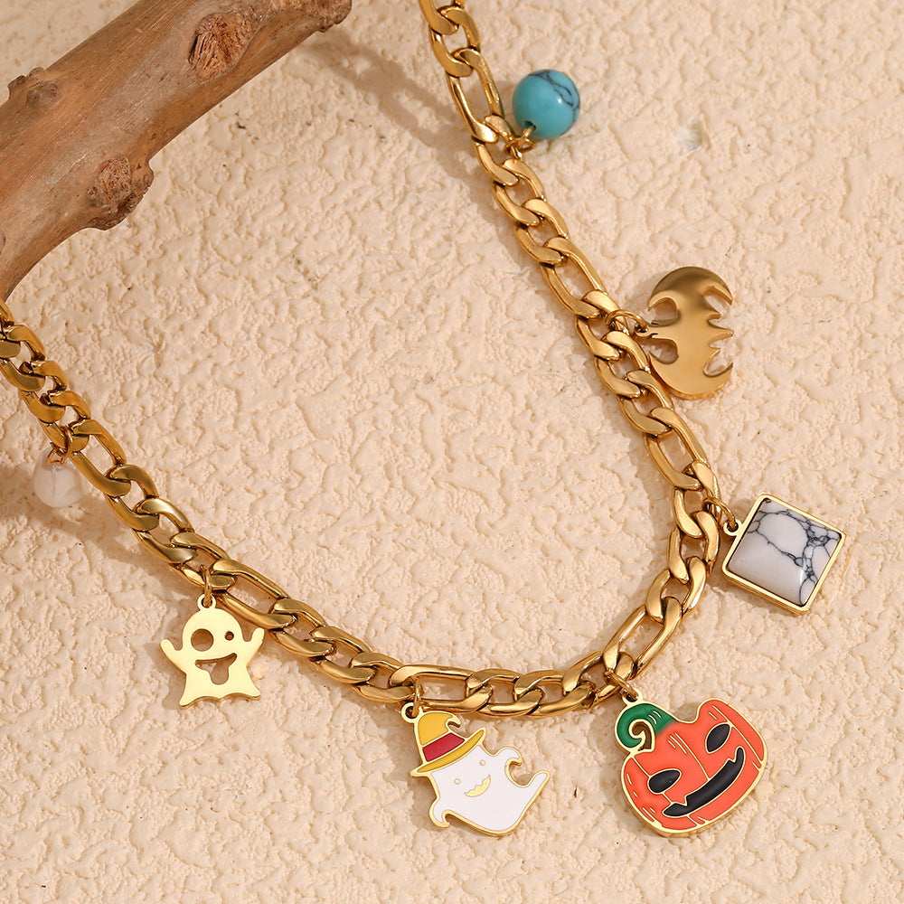 Halloween Element Pendant Figaro Necklace - Gold