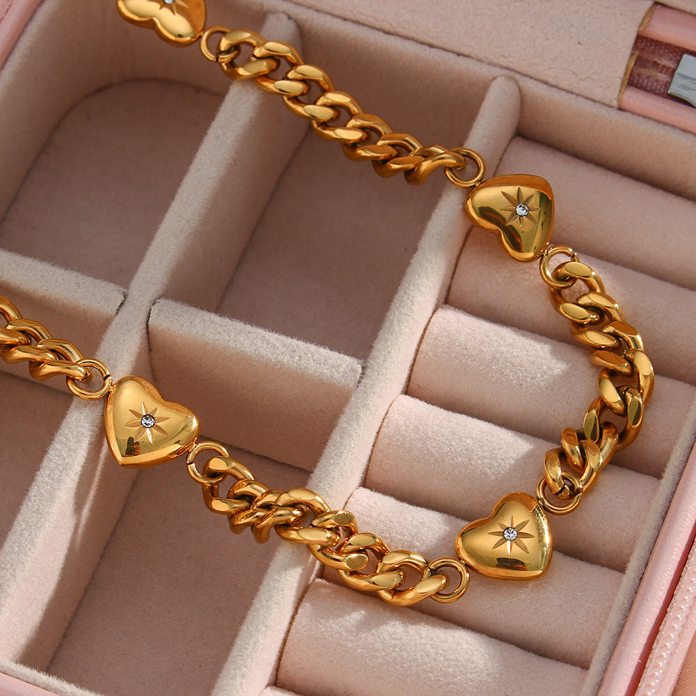 Zirconium inlaid love pendant Cuban chain necklace