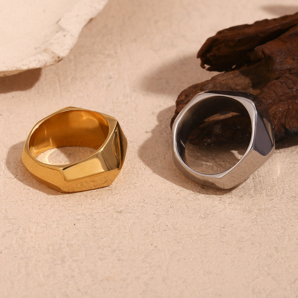 Minimalist Geometric Cut Metal Ring - Gold / No.6
