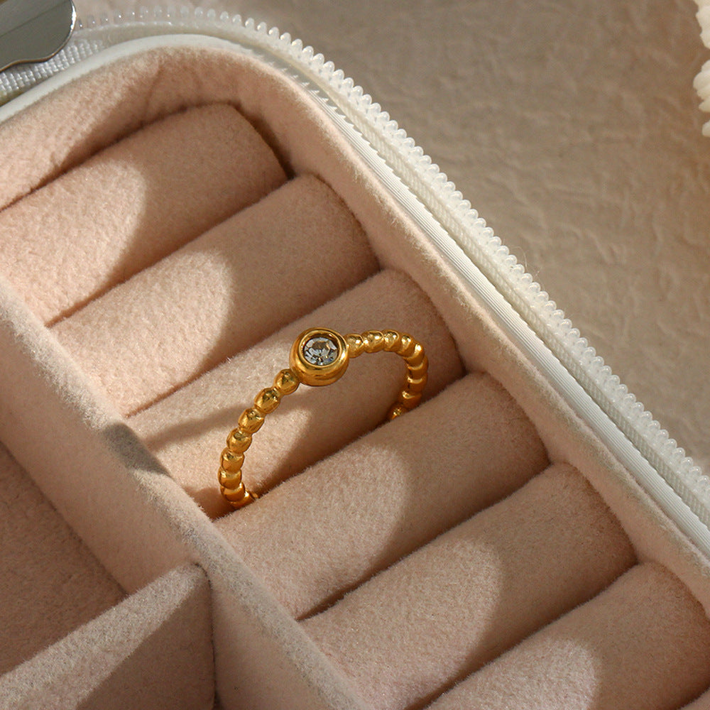 Open bead zircon ring / Adjustable opening