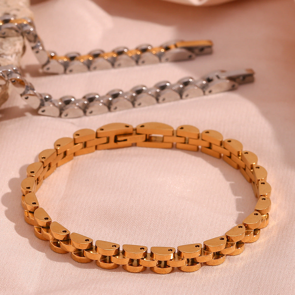 6mm Fine Watch Band Chain Bracelet 18cm - Two tone