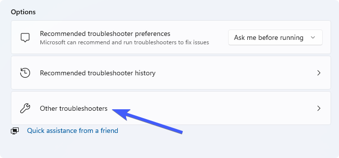 Other troubleshooters in Windows