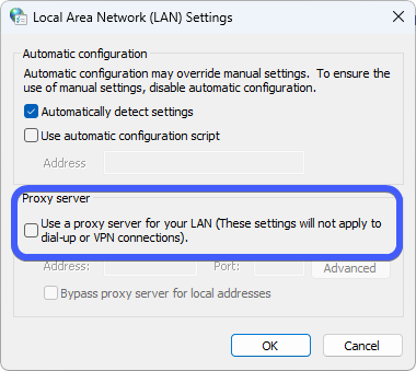 Proxy server settings