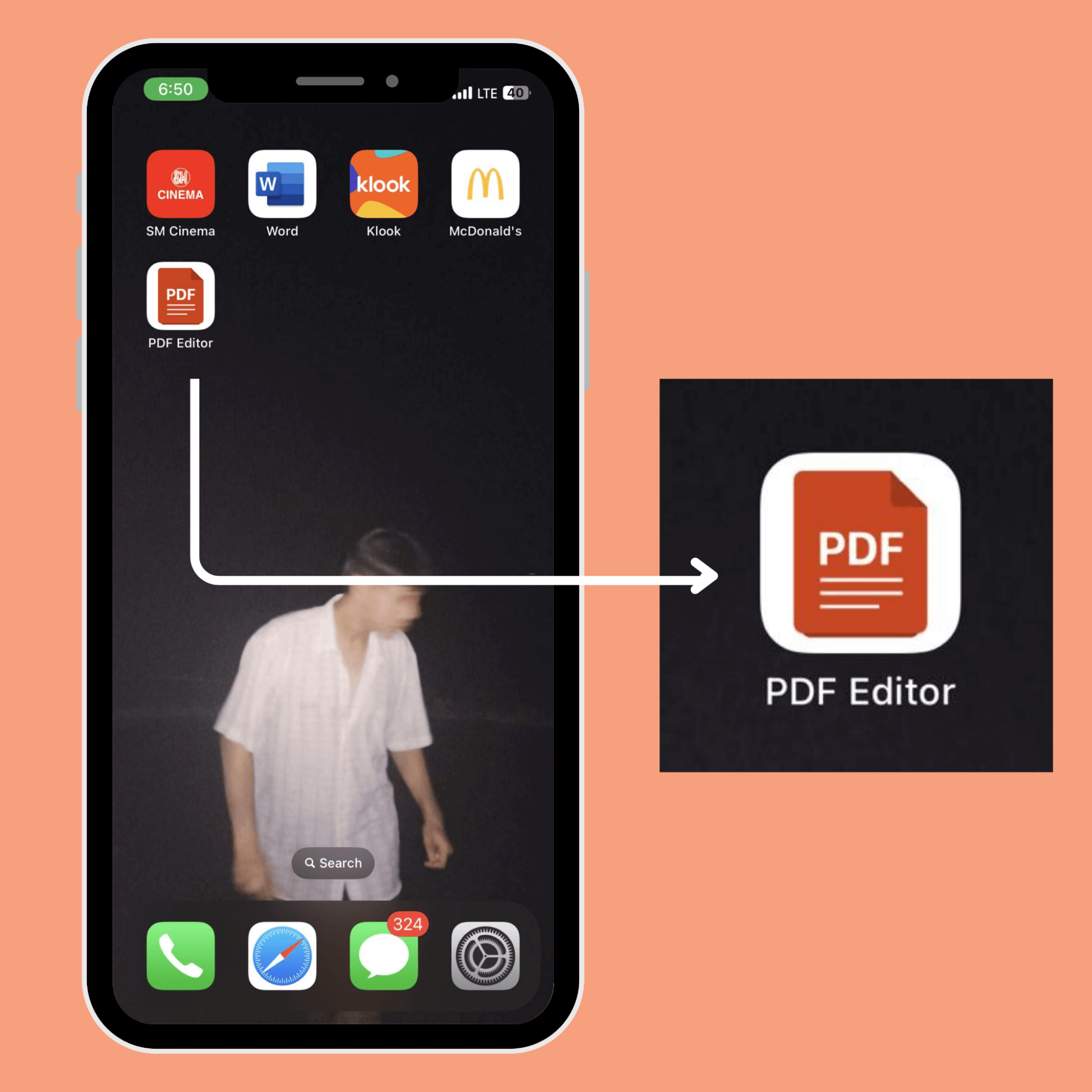 Phone in home screen the PDF Editor highlighted