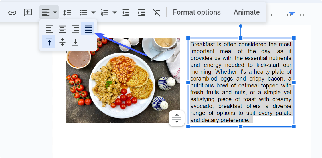 Change text box text alignment in Google Slides