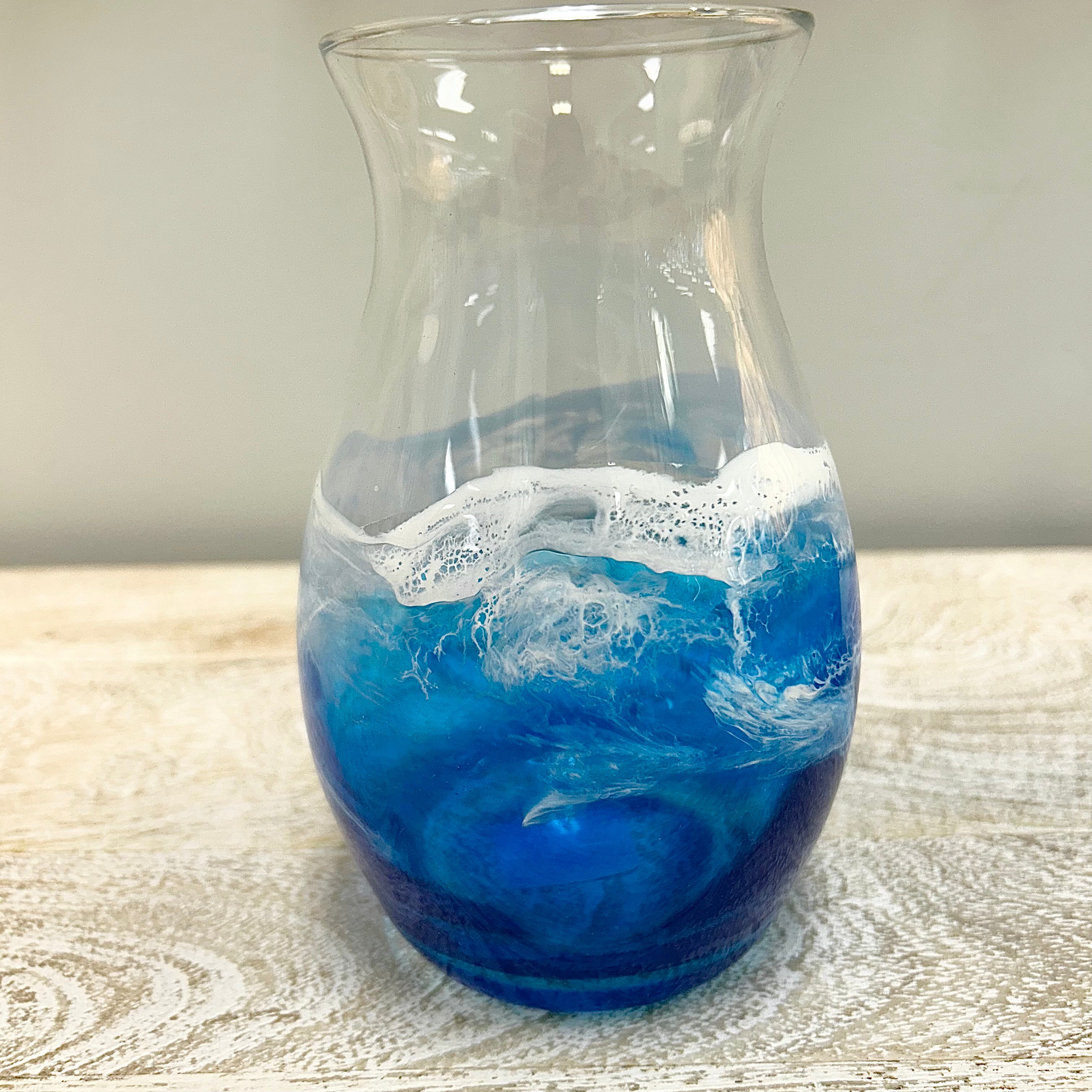 Beach Inspired Vase w/ Blue and Teal Resin