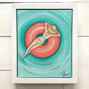 Bathing Beauty in a Pool Float Original Painting - Sunshine & Sweet Pea's Coastal Décor 