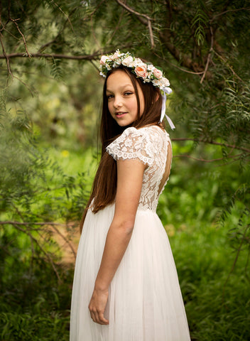 Serenade White Lace Flower Girls Dress