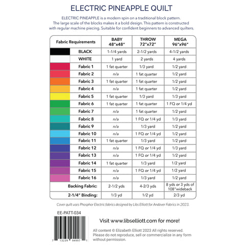 Electric pineapple quilt sew-along libs elliott electric phosphor fabric FABRIC LIST