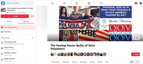 Join the sewing house quilts of valor volunteer group on Facebook