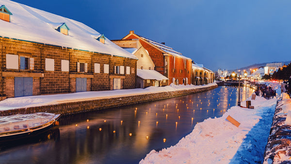 A candle-lit Otaru Canal during winter in Hokkaido