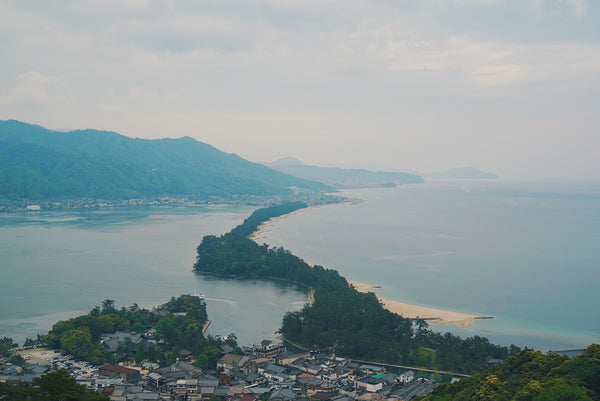 Panoramic view of Amanohashidate as seen from the observation deck of Amanohashidate View Land
