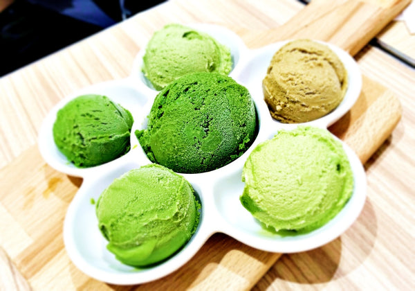 Matcha green tea ice cream of different intensities