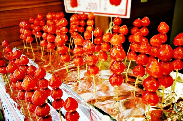 Candied strawberries sold at a market