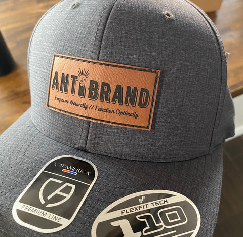 custom leather patch hat for antibrand grey hat