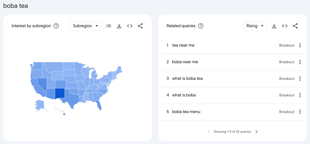 Google Trends geographic breakdown for "boba tea".