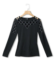 Load image into Gallery viewer, Rhinestone Hollow Out Long Sleeve Top
