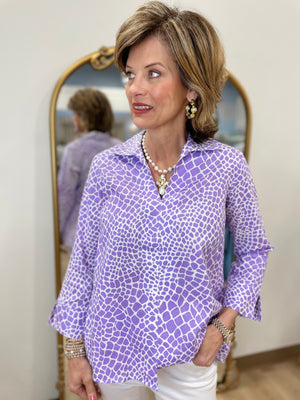 Foxcroft Agnes Linen Giraffe Popover Shirt Amethyst - Expectations Too