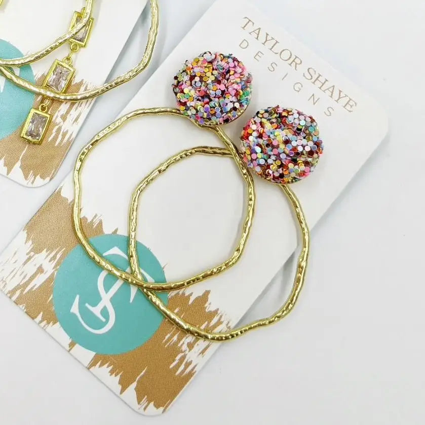 Taylor Shaye Glitter Top Hoops rainbow