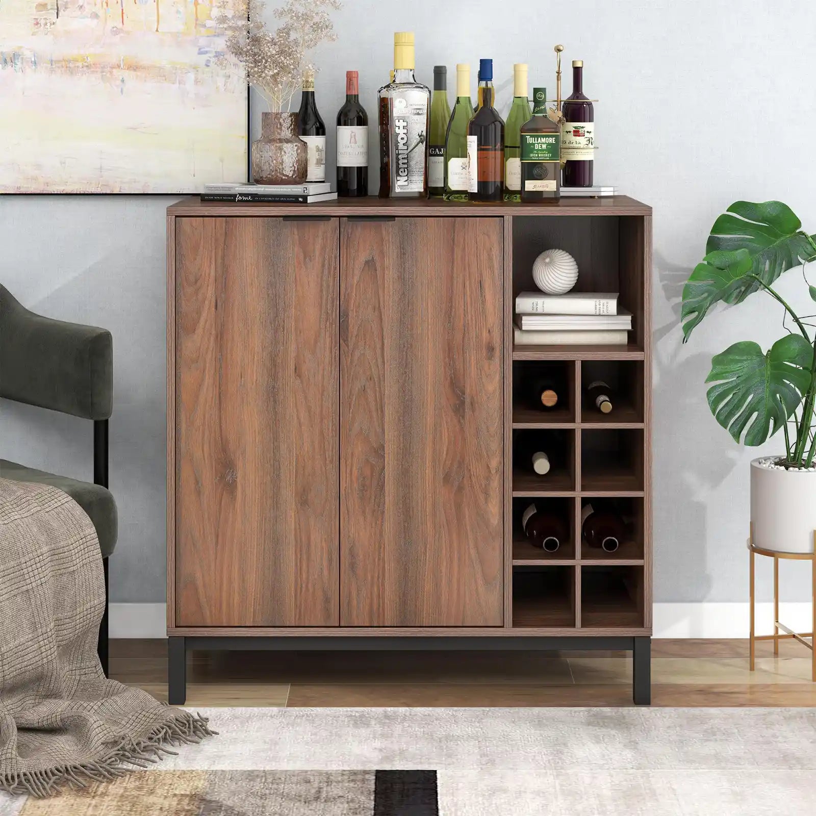 Tribesigns Unidad de bar para el hogar, mesa de barra de licor de 3 niveles  con estantes para copas y estantes de almacenamiento de vino, gabinete de