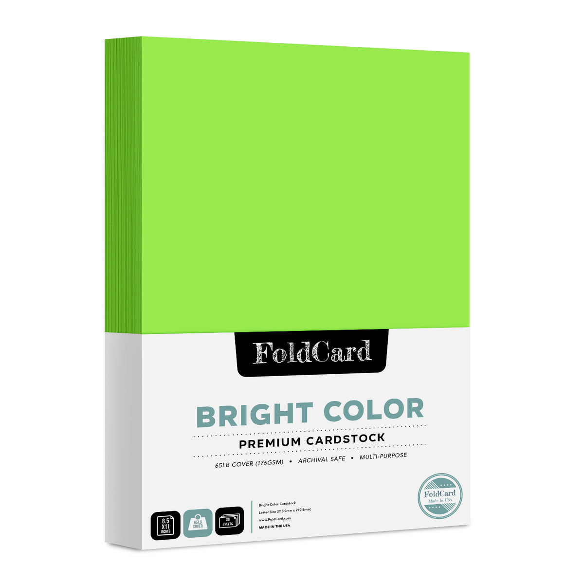 Neon Green Bright Color Cardstock Paper, 65lb Cover(176gsm), 8.5 x 11, 50  Sheets