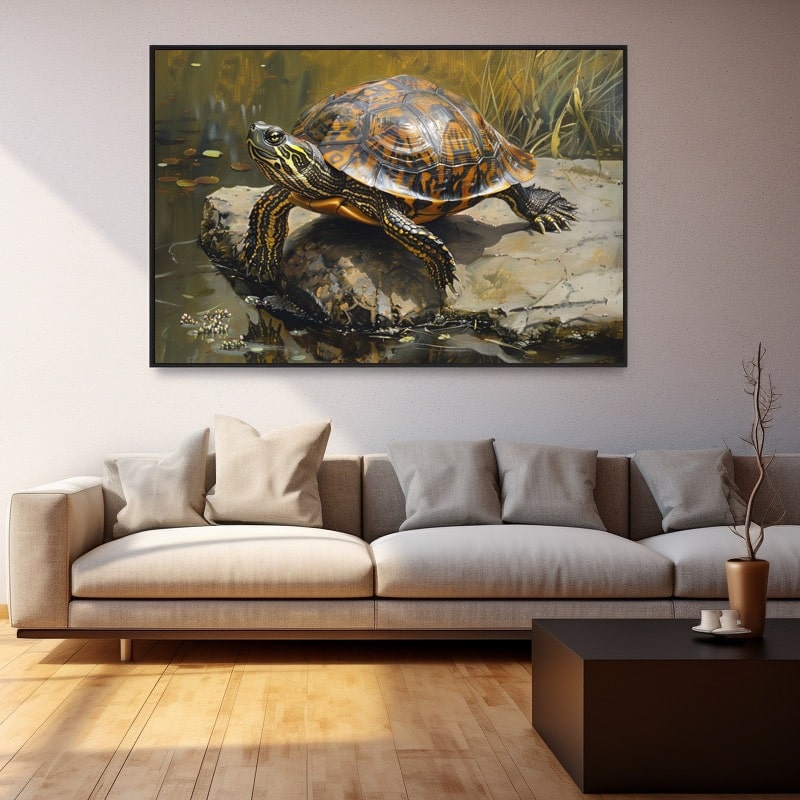 Toile Peinture Tortue dans l'océan - 20x20 cm - Décoration murale