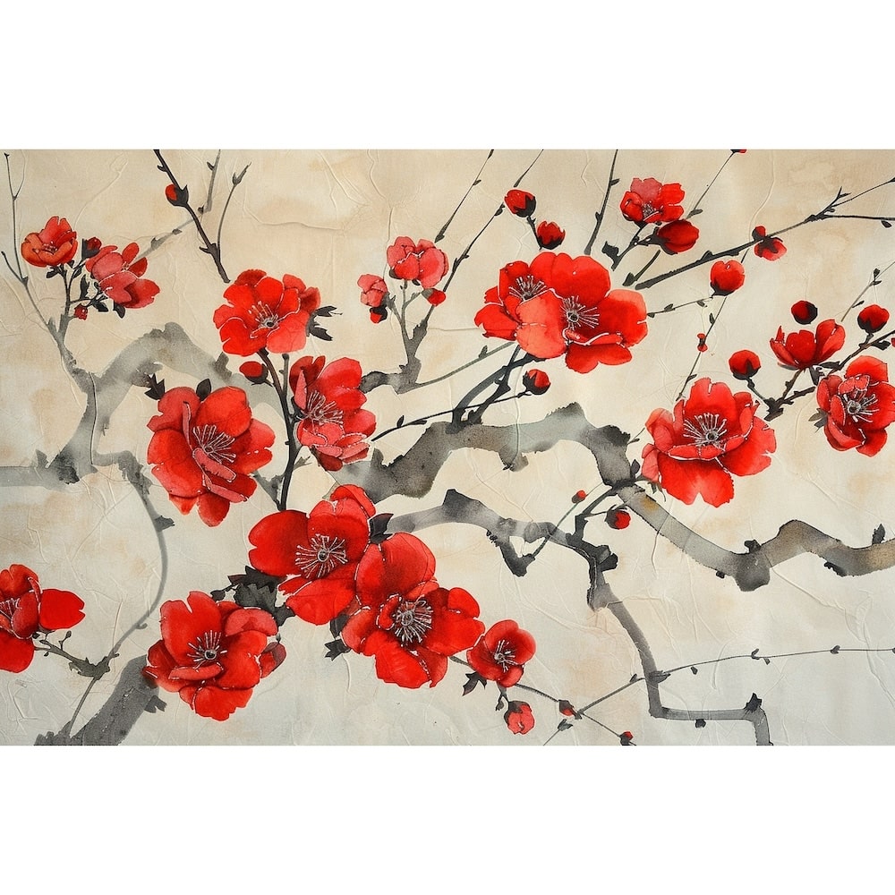 Tableau Fleurs Rouges Zen Taille:60x40 cm traité avec la légèreté du Ours en Peinture-70x100 cm-Peuplier prestige