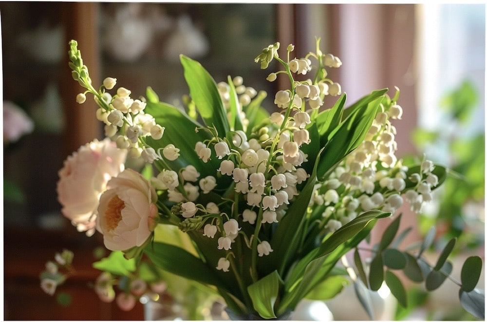 composition florale avec du muguet