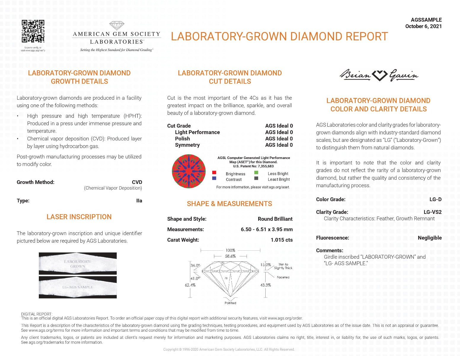 Exampled of a Laboratory-Grown Diamond Report